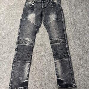 CJ Black Premium Men's 32x32 Black Moto Skinny Black Acid Jeans